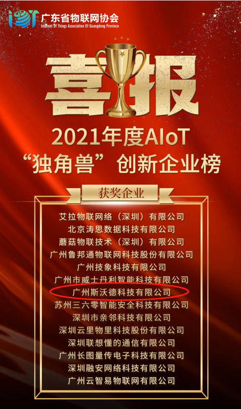 再摘殊榮！斯沃德科技獲“2021 AIoT獨(dú)角獸創(chuàng)新企業(yè)獎(jiǎng)”